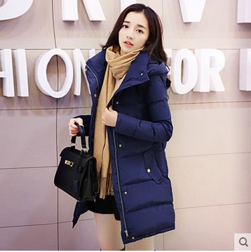 2015冬季新款韩版修身棉服女式棉衣中长款加厚连帽棉袄外套女