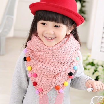 新款冬季韩版儿童毛线围巾宝宝纯色长款加厚保暖可爱围巾女童包邮