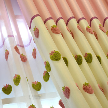 15新款小草莓窗帘 清新/韩式田园粉紫色草莓儿童房客厅卧室窗纱