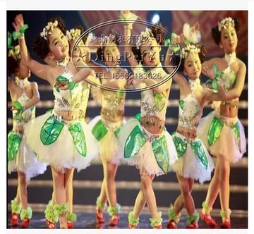 小荷风采茉莉花开儿童舞蹈表演演出服装 绿叶纱裙现代舞蹈比赛服