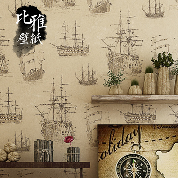 比雅壁纸英伦怀旧墙纸 世界航海轮船壁纸 客厅卧室书房咖啡厅墙纸