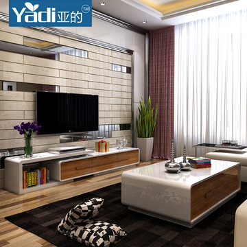 亚的家具客厅现代简约伸缩烤漆电视柜 白色地柜客厅茶几套装组合