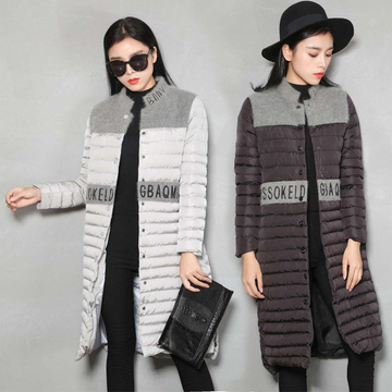 韩版2015新款冬装水貂绒拼接单排扣长款外套女式加厚羽绒棉棉衣服