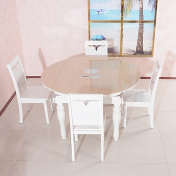 冰花钢化玻璃伸缩餐桌椅带电磁炉现代欧式小户型客厅餐厅实木圆桌