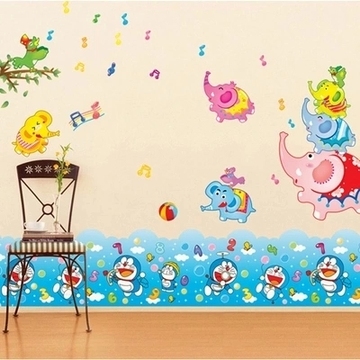 哆啦梦机器猫踢脚线瓷砖贴卡通五彩音乐大象游乐园海洋玻璃墙贴画