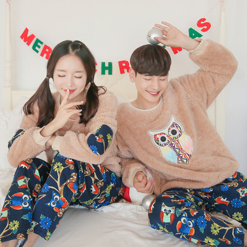 冬季情侣睡衣珊瑚绒加厚熊猫绒男女士保暖睡衣可爱卡通韩版家居服