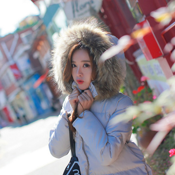 2016韩版冬装外套女真貉子毛领显瘦羽绒黑色棉衣中长款袄子加厚潮