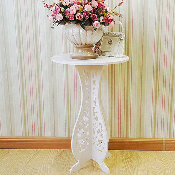 装饰组装创意咖啡小茶几白色休闲情调欧式i小圆桌雕花防水置物架