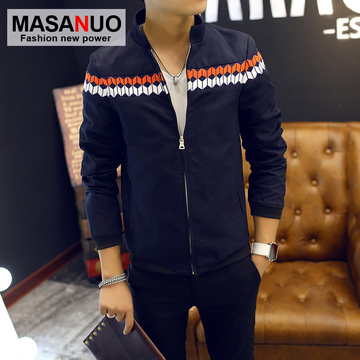 玛萨诺2015秋季新款男士夹克外套韩版修身休闲jacket青年立领