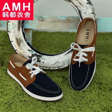AMH2015春秋季韩版系带新款平跟拼色车缝线布面男低帮鞋WK3531