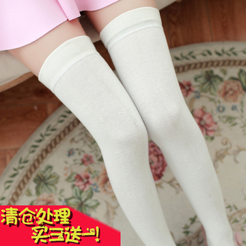 日系丝袜可爱甜美白丝纯色加长款长筒袜子全棉显瘦美腿高筒过膝