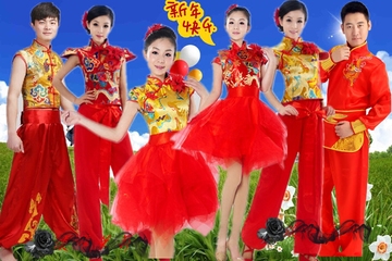 成人龙云锦男女表演服 快板排舞演出服 中国风民乐古筝二胡小短裙