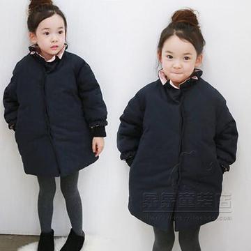 2016新款外套韩版女童加厚棉衣中大童立领长款外套儿童纯色棉服冬
