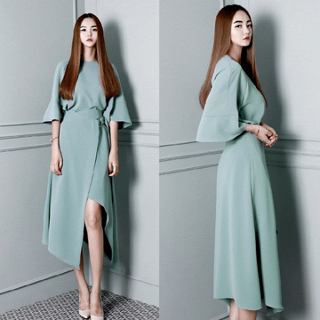 韩版套装2016秋天新品韩版女装宽松开袖衬衫+不规则半身裙两件套
