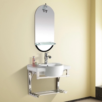 简约新款卫生间洗脸盆 不锈钢支架盆浴室柜组合 一体陶瓷洗手台