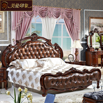 欧式床 美式床 双人床实木美式1.8米 美式古典床 婚床 真皮床 G19