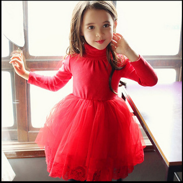 女童圣诞节公主裙冬季加绒2015新款童装韩版儿童新年红色连衣裙子