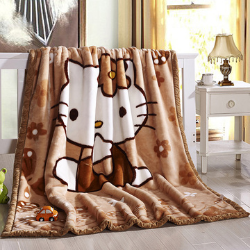 2015秋冬加厚拉舍尔学生卡通毛毯1.5*2.0米hellokitty猫棕粉色KT
