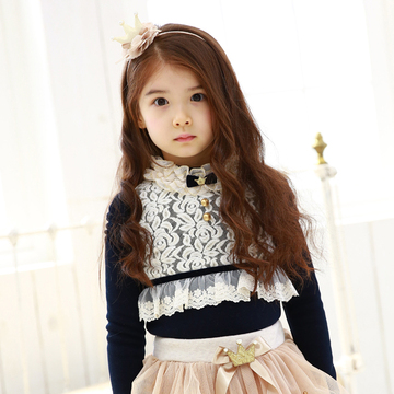 特价现货韩国进口正品童装2014新冬款Marianu女童蕾丝加厚长袖T恤