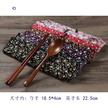 日式创意餐具 便携带勺筷套装 三件套 上好花色布套 缠线勺筷多样