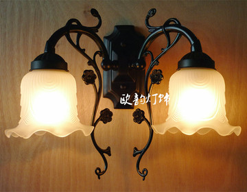 双头欧式壁灯客厅卧室餐厅壁灯 镜前灯饰床头灯美式乡村过道壁灯