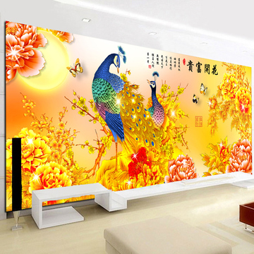 新款十字绣丝线绣孔雀牡丹花开富贵黄金版客厅卧室大幅2米大画