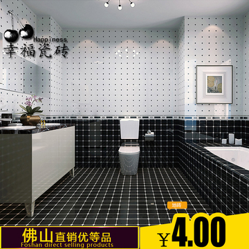 简约黑白卫生间瓷砖厨房内墙砖哑光防滑地砖300450厨卫砖釉面瓷片