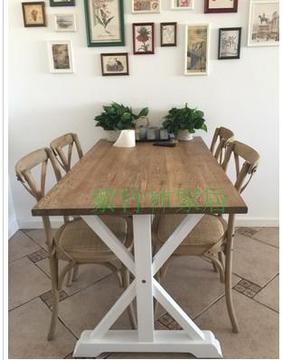 美式实木做旧餐桌复古开放油漆小户型餐桌会议桌咖啡厅桌可定做