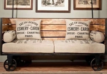 复古铁艺实木做旧沙发长椅工业风个性创意新特别新款艺术抱枕铁轮