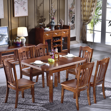 简约现代实木餐桌椅组合小户型可伸缩折叠橡木饭桌中式方拉台特价