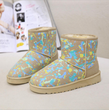 2015冬季新款女式雪地靴涂鸦保暖休闲短筒靴子