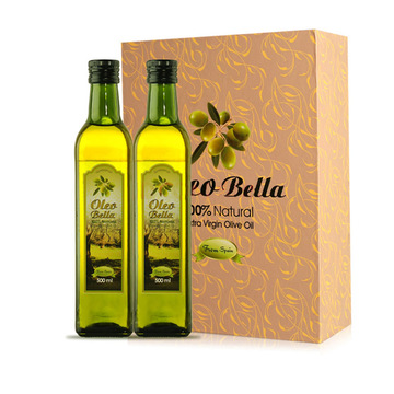 西班牙欧贝拉 初级压榨橄榄油500ml*2瓶装 高档礼盒 金色 茶色
