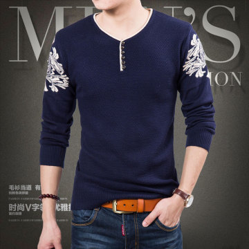2015新款男装韩版V领针织衫大码套头毛衣毛线衫修身休闲羊毛衫