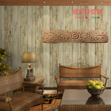 美式仿真木纹壁纸 中式木板木头墙纸 卧室客厅背景墙服装店墙纸