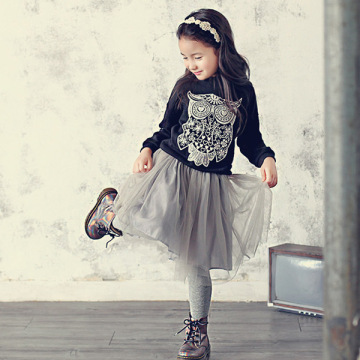 韩版卡通绣花卫衣中型长袖t恤猫头鹰图16秋季新款圆领品牌童卫衣