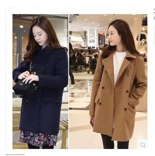 包邮2015秋冬新款韩版高中大学生宽松毛呢外套少女中长款大衣毛呢