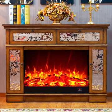 新古典实木壁炉装饰/取暖柜多功能储物柜摆看台子新中式壁炉抽屉