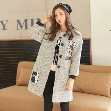 2015韩国东大门女装秋冬季新款单排扣毛呢长款棒球服外套C155
