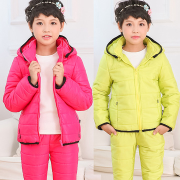 2015新款冬装时尚童装女童韩版套装儿童加厚羽绒棉衣棉服两件套潮