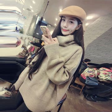 冬季韩版新款学院风百搭时尚高领插肩袖针织衫加厚毛衣女装弹力衫
