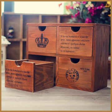 几米良品zakka杂货 做旧木盒 收纳盒 抽屉式方格木盒 迷你桌面柜