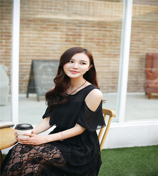 【简曼】2015夏韩版新款女装短袖雪纺蕾丝连衣裙修身长裙JM4600