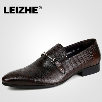 LEIZHE雷哲 新款流行男鞋英伦商务正装鞋真皮鳄鱼纹潮流皮鞋正品