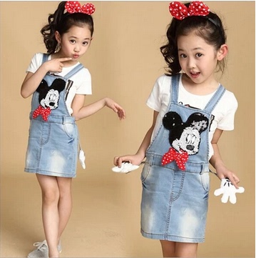 童装儿童女童背带牛仔裙卡通动漫2015夏装韩版新款小宝宝连衣裙子
