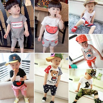 2015新款童装夏装男童女宝宝婴儿童衣服短袖套装一0-1-2-3-4岁半