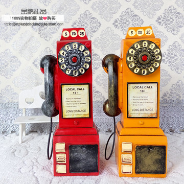 复古树脂电话机模型摆件 店面装饰品 家居酒吧酒柜陈列道具存钱罐