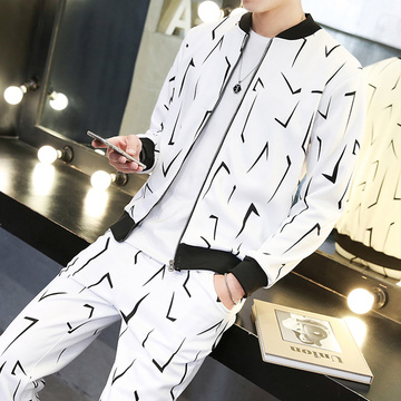 男士韩版秋季卫衣青少年大码5XL外套时尚立领运动套装棒球领开衫
