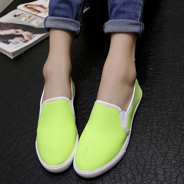 新款春秋季韩版学院纯色套脚浅口圆头荧光色平跟潮流布鞋