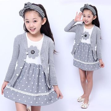 2016春新款女孩舒适长袖裙子两件套女童韩版时尚休闲套装童装包邮