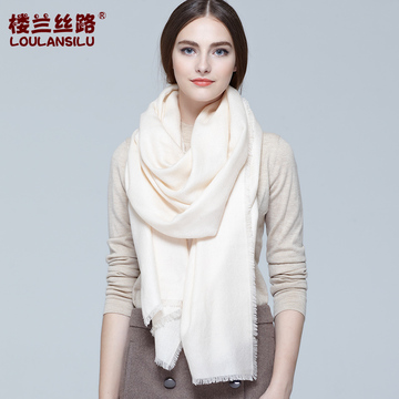 欧美秋冬季纯色白色女士纯羊毛披肩围巾两用加厚加大保暖加长款